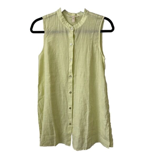 EILEEN FISHER $148 Band Collar Organic Linen Shirt Top Citrus Yellow New Size XS - Picture 1 of 2